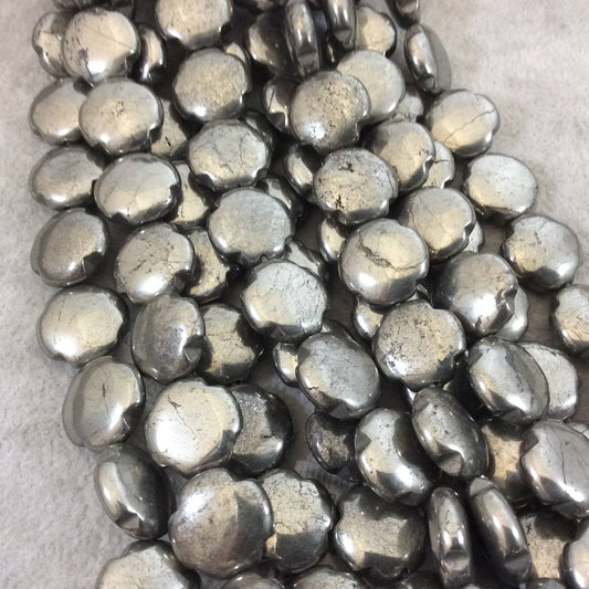 16mm Glossy Finish Natural Metallic Pyrite Quatrefoil Shaped Beads with 1mm Holes - 15.5" Strand (Approx. 25 Beads) - Quality Gemstone