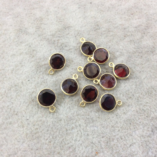 Deep Red Garnet Bezel | BULK LOT - Pack of Six (6) Gold Vermeil Pointed Cut Stone Faceted Coin Shaped Pendants - Measuring 7mm x 7mm