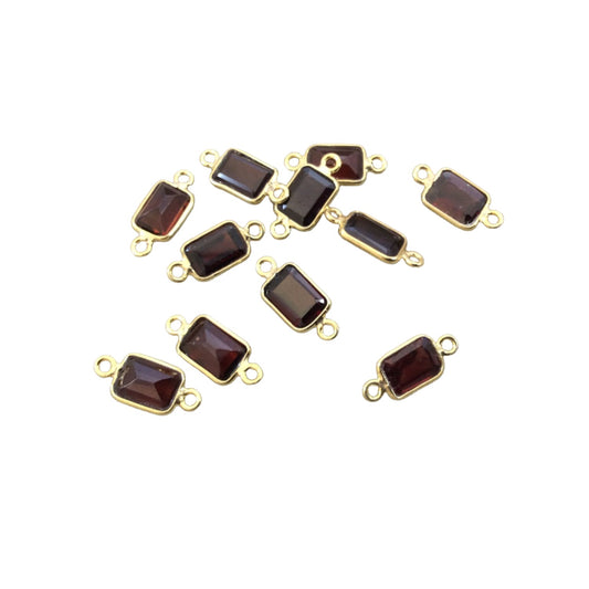 BULK LOT - Pack of Six (6) Gold Vermeil Pointed/Cut Stone Faceted Rectangle Shaped Deep Red Garnet Bezel Connectors - Measuring 5mm x 7mm