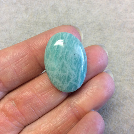 OOAK Natural Blue/Green Amazonite Oblong Oval Shaped Flat Back Cabochon "8" - Measuring 19mm x 27mm, 7mm Dome Height - High Quality Gemstone