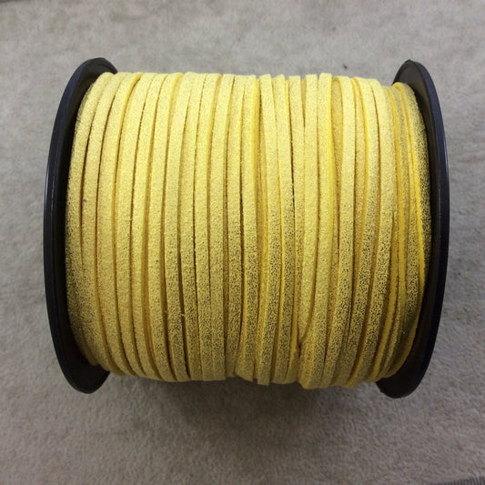 FULL SPOOL - Matte Glitter Canary Yellow Faux Micro Suede Cord - Measuring 1.5mm x 2.5mm - 325 Feet (100 Meters) - Imitation VEGAN Leather