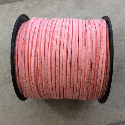 FULL SPOOL - Matte Glitter Light Pink Faux Micro Suede Cord - Measuring 1.5mm x 2.5mm - 325 Feet (100 Meters) - Imitation VEGAN Leather