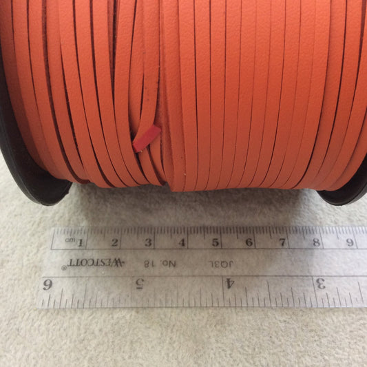 FULL SPOOL - Smooth Deep Orange Faux Leather Jewelry Cord - Measuring 1.5mm x 2.5mm - 325 Feet (100 Meters) - Imitation VEGAN Leather