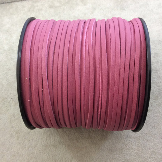 FULL SPOOL - Smooth Deep Rose Pink Faux Leather Jewelry Cord - Measuring 1.5mm x 2.5mm - 325 Feet (100 Meters) - Imitation VEGAN Leather
