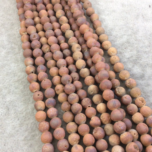6mm Matte Finish Premium Metallic Peach Druzy Agate Round/Ball Shaped Beads with 1mm Holes - Sold by 15.5" Strands (Approx. 66 Beads)