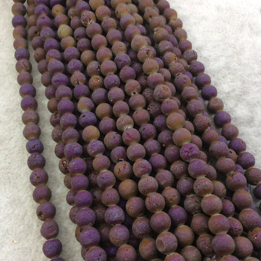 6mm Matte Finish Premium Metallic Purple/Brown Druzy Agate Round/Ball Shaped Beads with 1mm Holes - Sold by 15.5" Strands (Approx. 66 Beads)