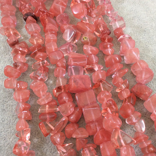 Dyed "Cherry" Quartz Chunky Nugget Shaped Beads with 1mm Holes - Sold by 16" Strands (Approx. 75-80 Beads) - Measuring 10-15mm Wide