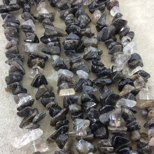Natural Rutilated Quartz Chunky Nugget Shaped Beads with 1mm Holes - Sold by 16" Strands (Approx. 75-80 Beads) - Measuring 10-15mm Wide