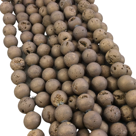 10mm Matte Finish Premium Metallic Brown/Bronze Druzy Agate Round/Ball Shape Beads with 1mm Holes - Sold by 15.5" Strands (Approx. 40 Beads)