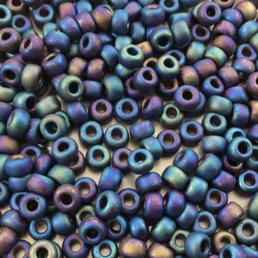 Size 6/0 Matte AB Finish Metallic Black Genuine Miyuki Glass Seed Beads - Sold by 20 Gram Tubes (Approx. 200 Beads per Tube) - (6-9401FR)