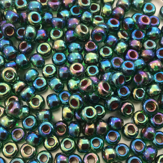 Size 6/0 Glossy AB Finish Lined Green Genuine Miyuki Glass Seed Beads - Sold by 20 Gram Tubes (Approx. 200 Beads per Tube) - (6-9344)
