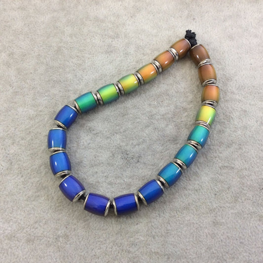 8 x 12mm #812 Heat Sensitive Color-Changing Mirage Barrel Shaped Metal Bordered Mood Beads with 2mm Holes - LOOSE BEADS, Sold by Packs of 10