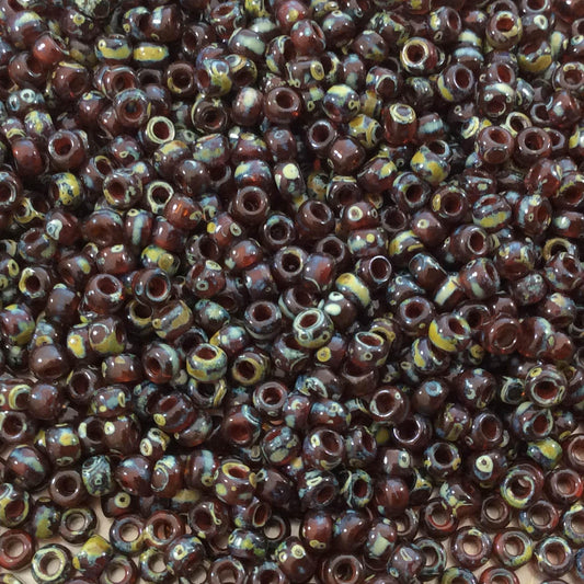 Size 8/0 Trans. Matte Picasso Red/Brown Genuine Miyuki Glass Seed Beads - Sold by 22 Gram Tubes (Approx. 900 Beads per Tube) - (8-94503)