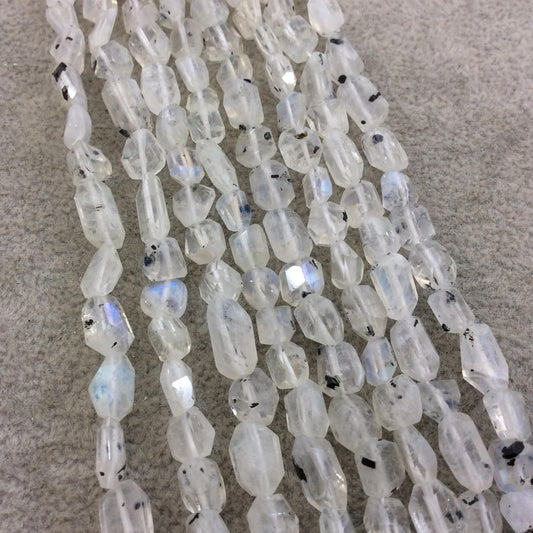 6-7mm x 7-10mm Faceted Natural Tourmalated Moonstone Nugget Beads - Sold by 9.75" Strands (Approx. 32 Beads) - Hand-Cut Indian Gemstone