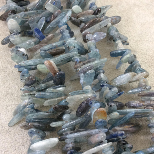 Glossy Finish Natural Green/Blue Kyanite Stick Shaped Beads with 1mm Holes - Sold by 15" Strands (~100 Beads) - Measuring 3-6mm x 15-30mm