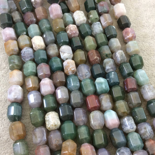 9-10mm x 11mm Faceted Glossy Finish Natural Mixed Fancy Jasper Barrel Shaped Beads with 1mm Holes - Sold by 15" Strands (Approx. 38 Beads)