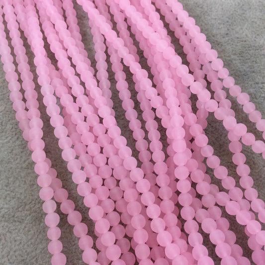 4mm Matte Finish Dyed Light Pink Jade Round/Ball Shaped Beads with 0.8mm Holes - Sold by 15" Strands (Approx. 92 Beads) - Quality Gemstone
