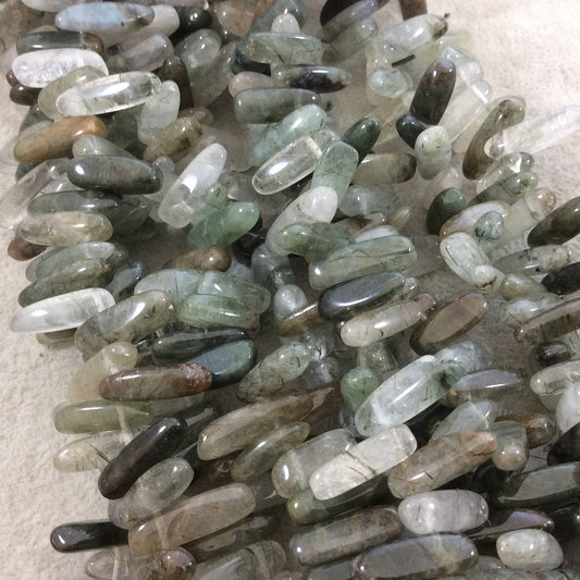 Natural Green/Gray Rutilated Quartz Stick/Spike Shaped Beads - Sold by 16.25" Strands (Approx. 100 Beads) - Measuring 8-10mm x 15-25mm