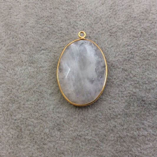 Gold Plated Natural Moonstone Faceted Oblong Oval Shaped Copper Bezel Pendant - Measures 23mm x 32mm - Sold Individually, Randomly Chosen