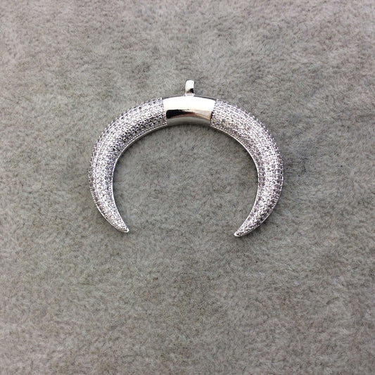 Large Silver Plated CZ Cubic Zirconia Inlaid Crescent Shaped Copper Pendant - Measuring 45mm x 34mm - Four Colors Available, See Related!