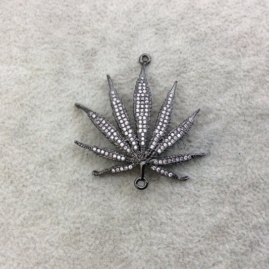 Gunmetal Plated CZ Cubic Zirconia Inlaid Cannabis Leaf Shaped Copper Connector - Measuring 37mm x 37mm, Approx. - Sold Individually, RANDOM