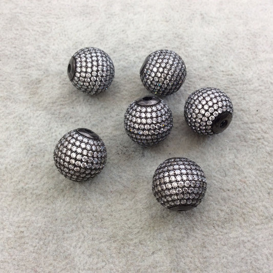 16mm Gunmetal Plated CZ Cubic Zirconia Inlaid Round/Ball Shaped Copper Bead with 2.5mm Holes - Sold Individually - Other Colors Available!