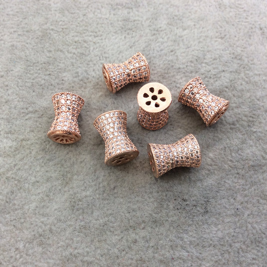 9mm x 13mm Rose Gold Plated CZ Cubic Zirconia Inlaid Flared Shaped Copper Bead with 2mm Holes - Sold Individually - Other Colors Available!