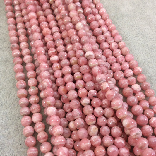 6mm Smooth Natural AAA Rhodochrosite Round/Ball Shaped Beads with 1mm Holes - Sold by 15" Strands (Approx. 67 Beads) - Quality Gemstone