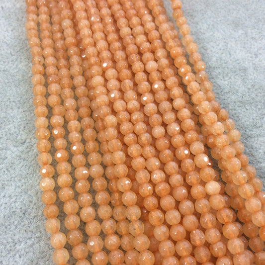 4mm Faceted Apricot Orange Agate Round/Ball Shaped Beads - 14.75" Strand (Approximately 95 Beads) - Natural Semi-Precious Gemstone