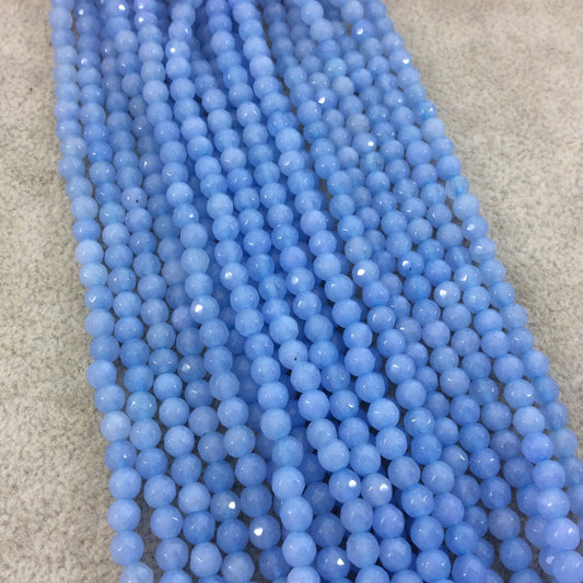 4mm Faceted Opaque Light Blue Agate Round/Ball Shaped Beads - 14.75" Strand (Approximately 95 Beads) - Natural Semi-Precious Gemstone