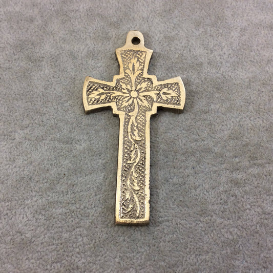 3.5" Heavy Thin Vine Patterned Oxidized Gold Plated Brass Cross Pendant - Measuring 46mm x 88mm, Approximately - Sold Individually