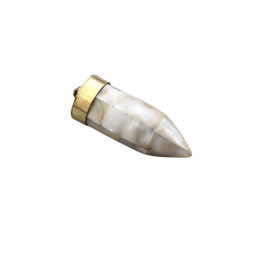 1.75" Iridescent White/Ivory Natural Abalone Shell Pointed Spike/Bullet Shaped Pendant with Gold Cap - Measuring 19mm x 48mm - (TR041-WA)