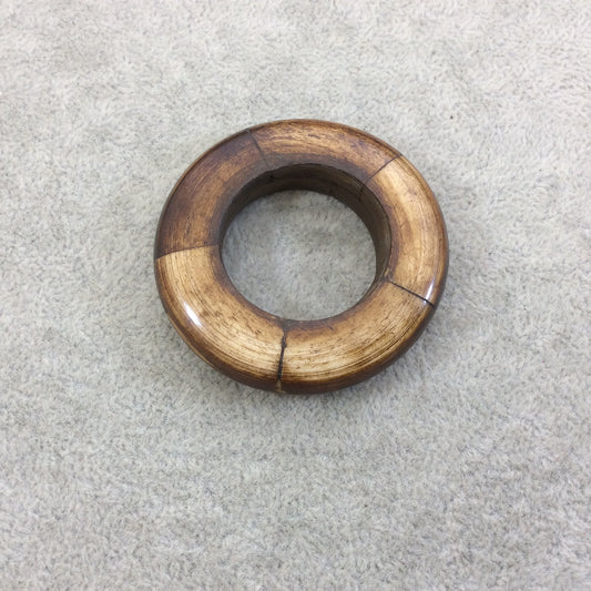 2" Medium Brown Natural Ox Bone Thick Round Donut/Ring Shaped Focal Pendant - Outer Diameter Measures 52mm x 52mm, Approx. - (TR2MBDRPFI)