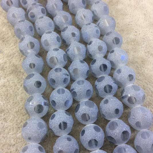 Chinese Crystal Beads | 12mm Transparent Spotted Matte Finish AB Blue Gray Glass Round Ball Beads