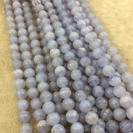 8mm Natural Glossy Banded Blue Lace Agate Round/Ball Beads - Sold by 15.25" Strands (Approx. 49 Beads) - Natural Semi-Precious Gemstone