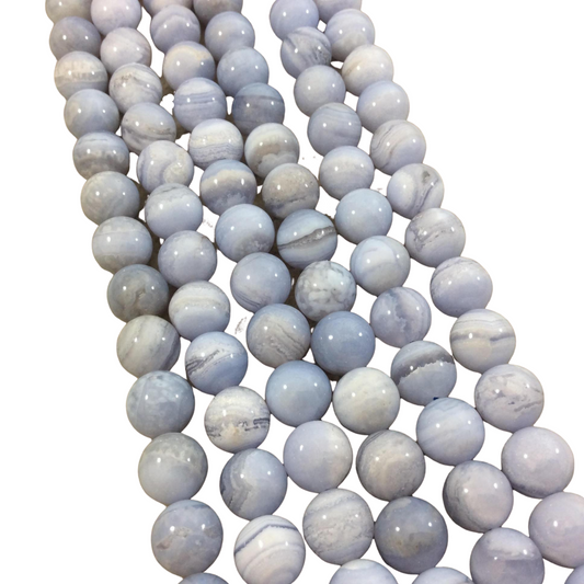10mm Natural Glossy Banded Blue Lace Agate Round/Ball Beads - Sold by 15" Strands (Approx. 39 Beads) - Natural Semi-Precious Gemstone