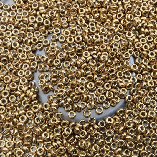 Full BAG of 1mm x 2mm Glossy Galvanized Gold Genuine Miyuki Glass Seed Spacer Beads - Sold Per 100 Gram Bag (Approx. 10,000 Beads)