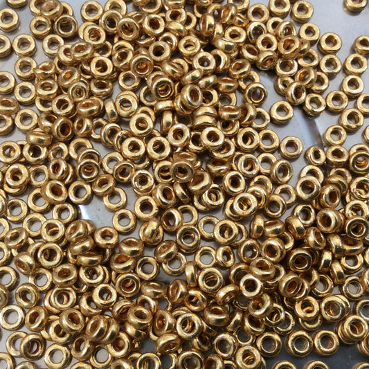 1mm x 3mm Glossy Galvanized Gold Genuine Miyuki Glass Seed Spacer Beads - Sold by 8 Gram Tubes (Approx 520 Beads per Tube) - (SPR3-4202)