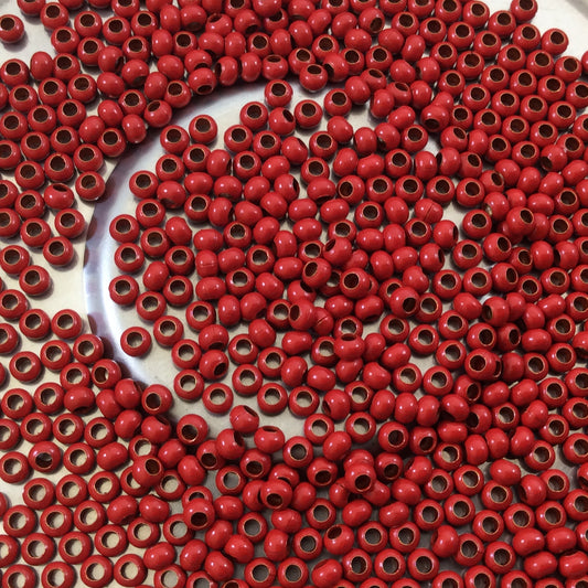 Size 11/0 Glossy Finish Red Coated Brass Seed Beads with 1.1mm Holes - Sold by 2", 13 Gram Tubes (~700 Beads per Tube) - (MT11-RED)