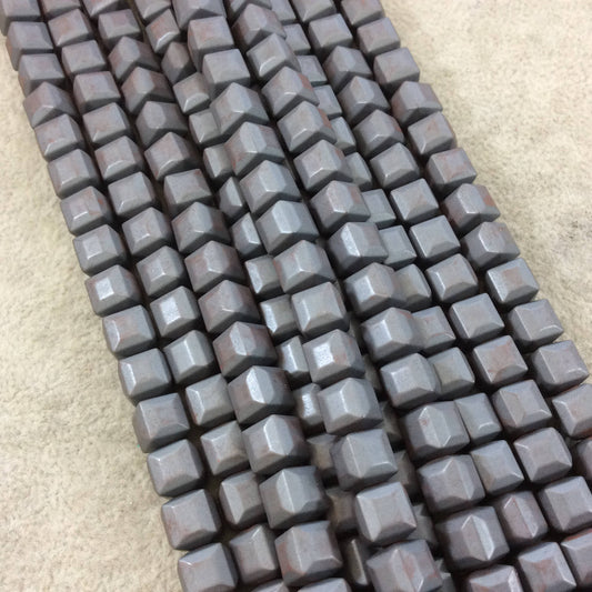 8mm Matte Finish Faceted Metallic Silver/Gray Coated Hematite Cube Shaped Beads with 1mm Holes - Sold by 16" Strands (Approx. 51 Beads)