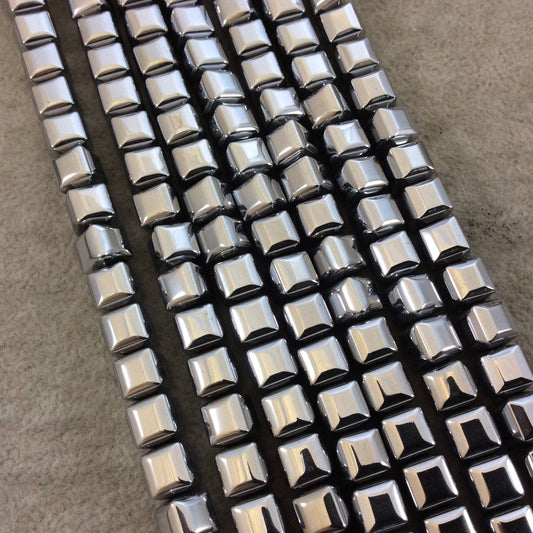 8mm Glossy Finish Faceted Metallic Silver/Gray Coated Hematite Cube Shaped Beads with 1mm Holes - Sold by 16" Strands (Approx. 51 Beads)