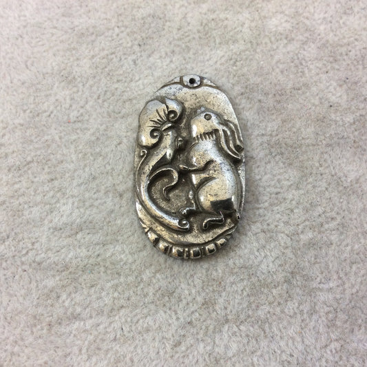 Heavyweight Hand-Carved Rabbit Shaped Natural Pyrite Pendant with 1mm Drilled Hole - Measuring 24mm x 41mm, Approx. - Individual, Random