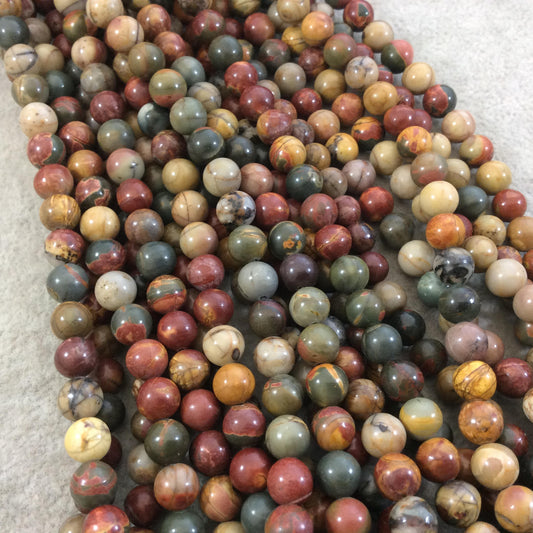 6mm Glossy Finish Natural Multicolor Picasso Jasper Round/Ball Shaped Beads with 1mm Holes - Sold by 15.5" Strands (Approx. 62 Beads)