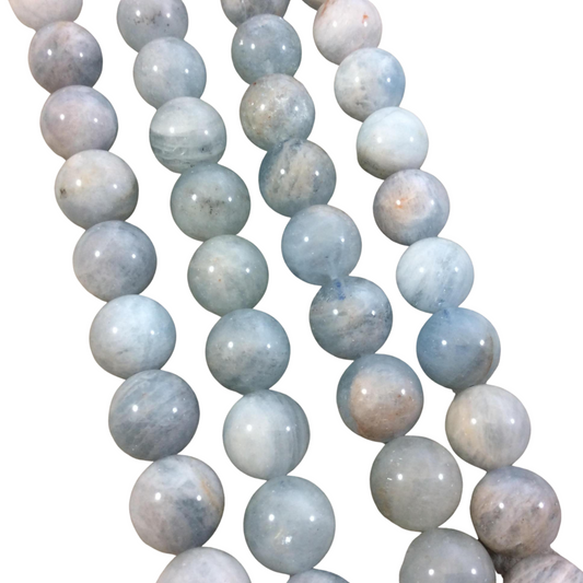 12.5-13mm Glossy Finish Natural Light Blue Aquamarine Round/Ball Shaped Beads with 1mm Holes - Sold by 15.75" Strands (Approx. 32 Beads)