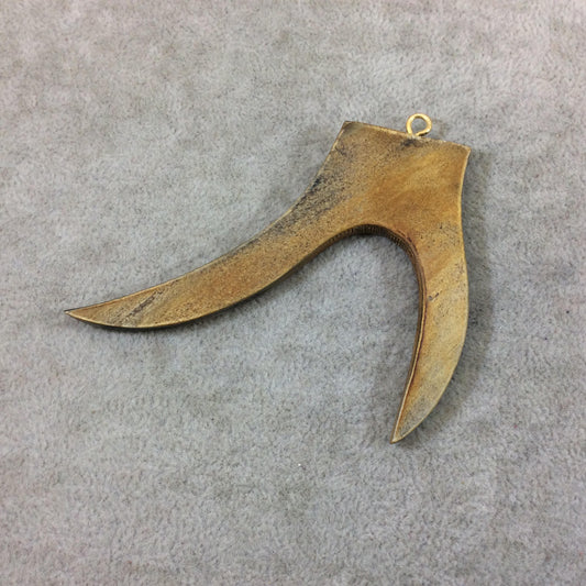 3" Light/Medium Brown Flat Wide Antler Shaped Natural Wooden Pendant with Gold Plated Ring - Measuring 78mm x 65mm, Approx. - (TR3LMDWFWA)
