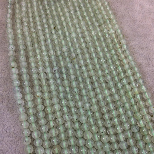 4mm Smooth Natural Prehnite Round/Ball Shaped Beads with .8mm Holes - Sold by 15.75" Strands (Approx. 95 Beads) - High Quality Gemstone