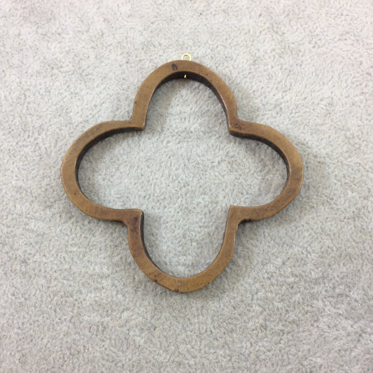 2.75" Medium Brown Open Quatrefoil Shaped Acrylic Resin Focal Pendant with Attached Gold Suspension Ring - Measuring 70mm x 70mm, Approx.