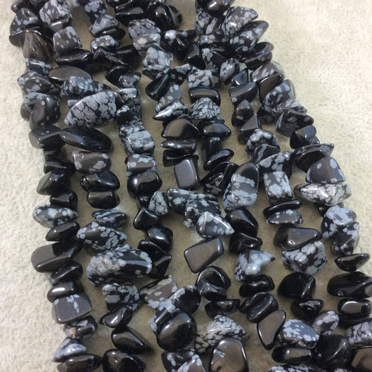 Natural Snowflake Obsidian Chunky Nugget Shaped Beads with 1mm Holes - Sold by 16" Strands (Approx. 75-80 Beads) - Measuring 10-15mm Wide