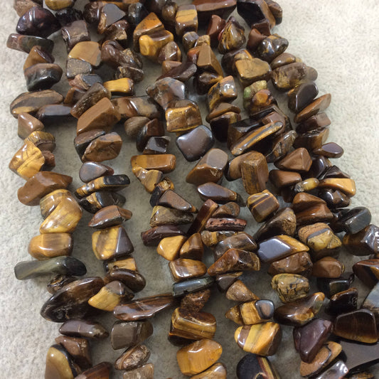 Natural Tiger Eye Chunky Nugget Shaped Beads with 1mm Holes - Sold by 16" Strands (Approx. 75-80 Beads) - Measuring 10-15mm Wide