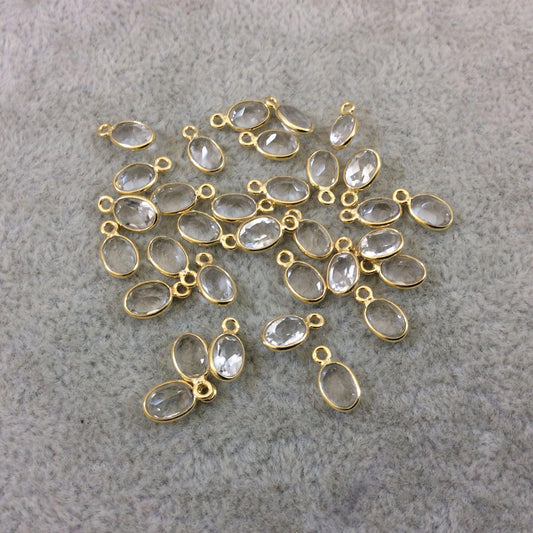 BULK LOT - Pack of Six (6) Gold Vermeil Pointed/Cut Stone Faceted Oval Shaped Natural Clear Quartz Bezel Pendants - Measures 4mm x 6mm